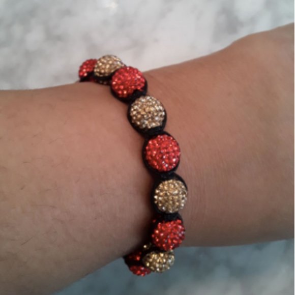 Red & gold rhinestone sphere bracelet - Picture 3 of 6